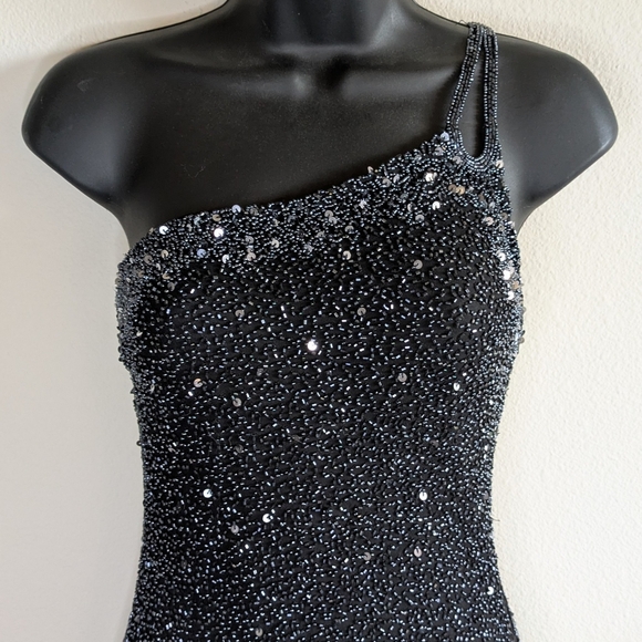 Scala Dresses & Skirts - 90s Vintage Black Asymmetrical Heavily Beaded Silk Gown by Scala